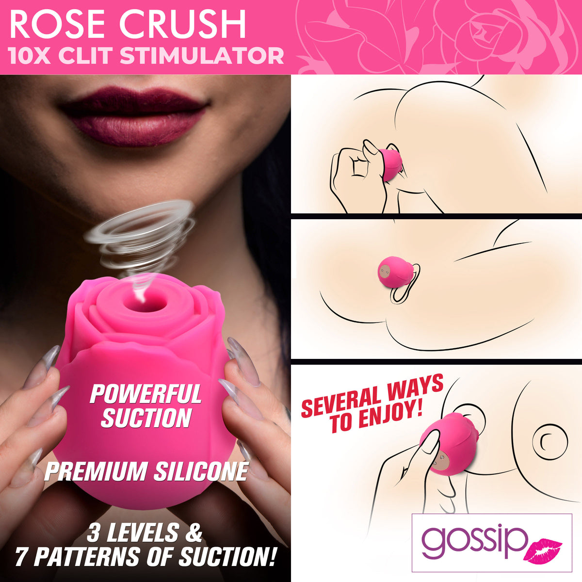 10X Rose Crush Silicone Clitoral Stimulator – clitoral suction toy, Silicone (view 3)
