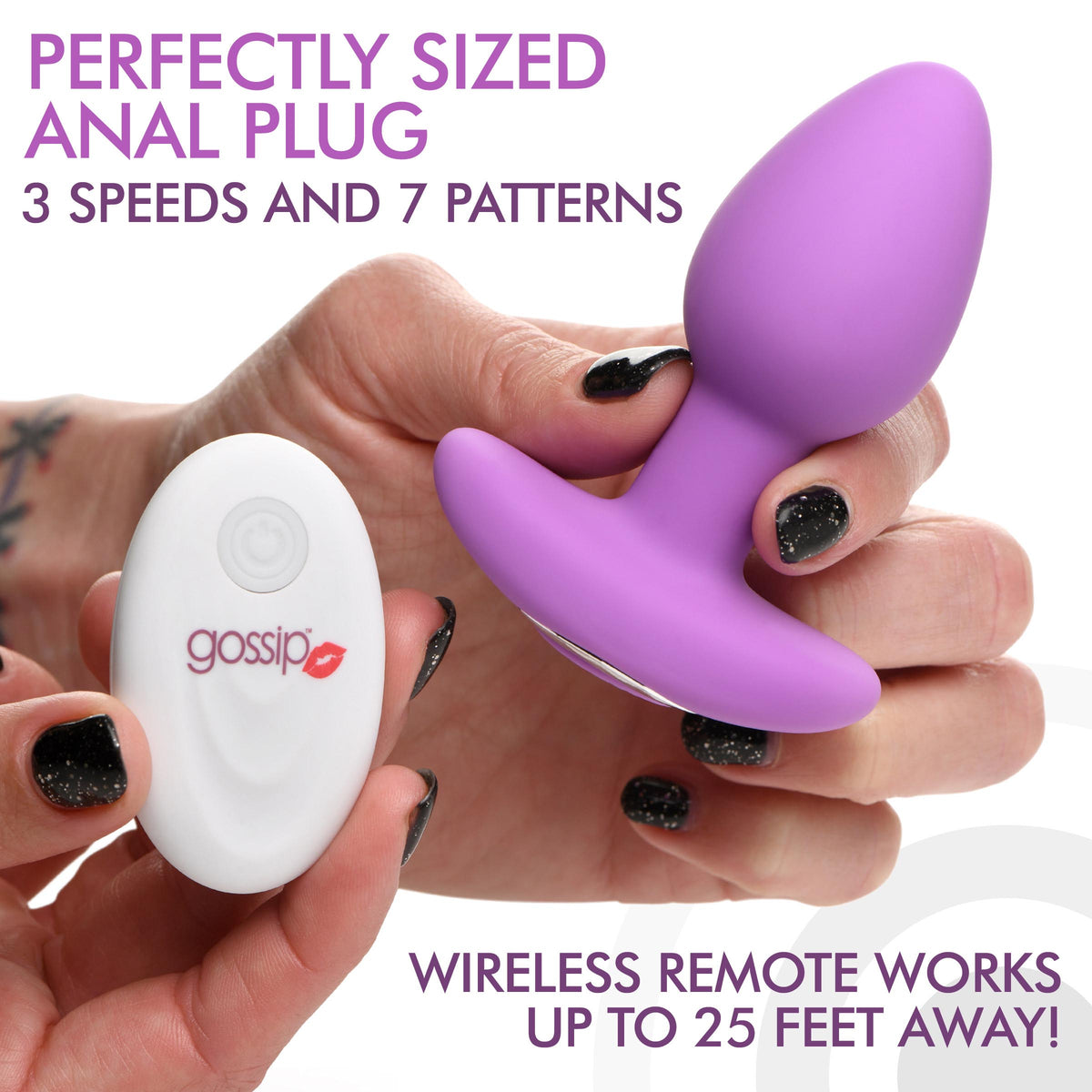 10X Pop Rocker Vibrating Silicone Plug with Remote - Violet – butt plug, Silicone (view 2)