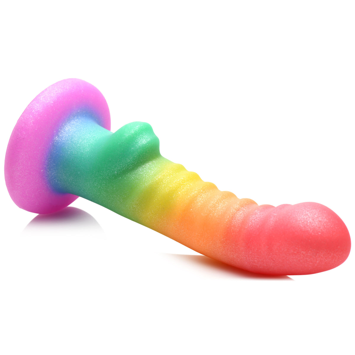 Ribbed Rainbow Silicone Dildo, Silicone (view 6)