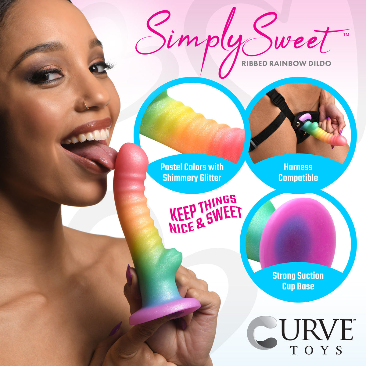 Ribbed Rainbow Silicone Dildo, Silicone