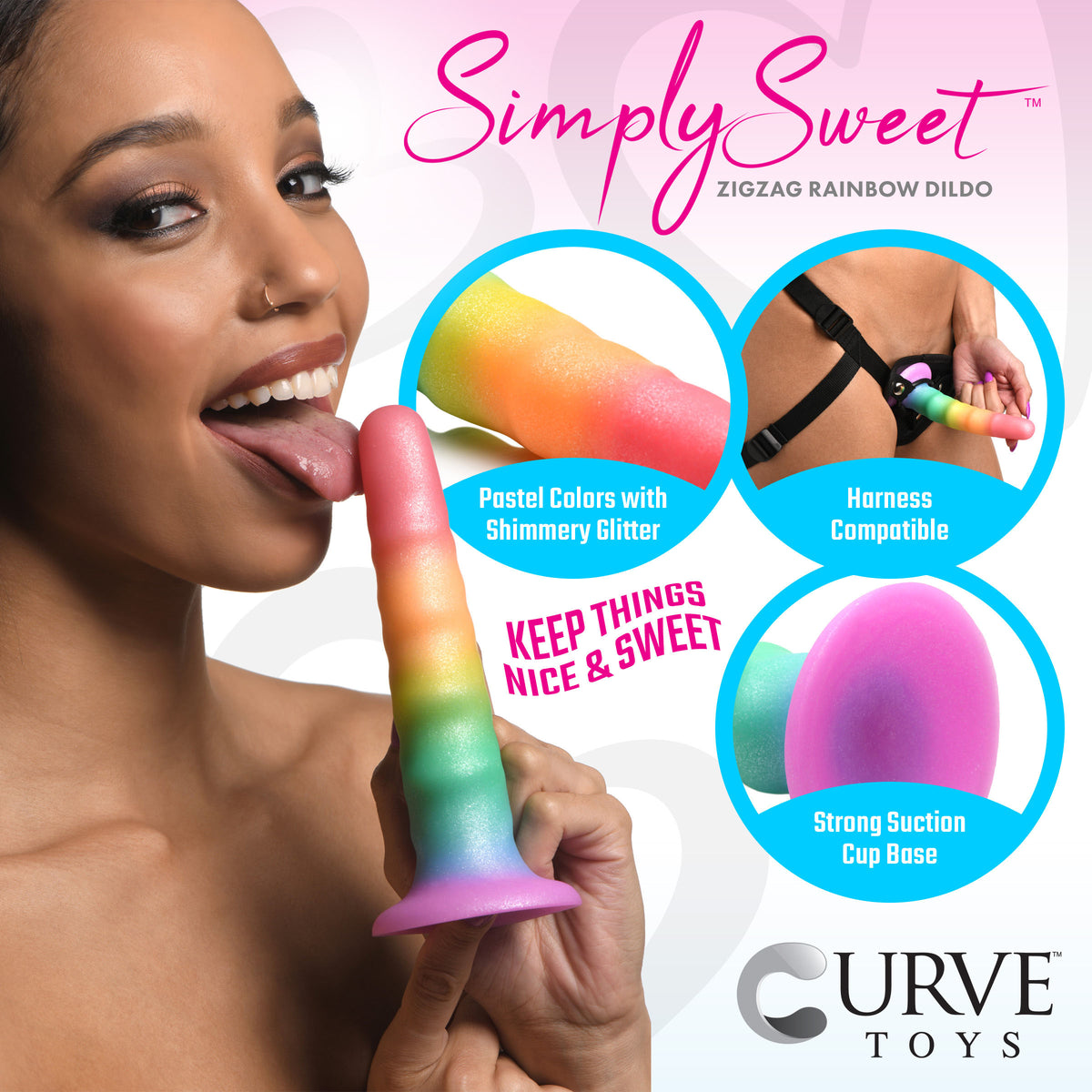 Zigzag Rainbow Silicone Dildo, Silicone (view 3)