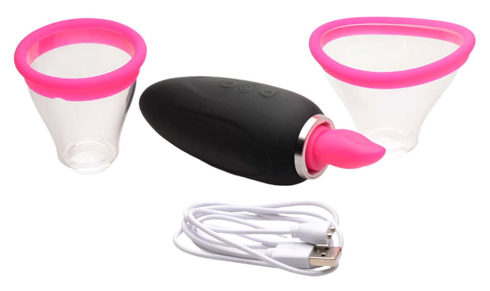 Black mini tongue vibrator, 10-speed, detailed view of licking tip