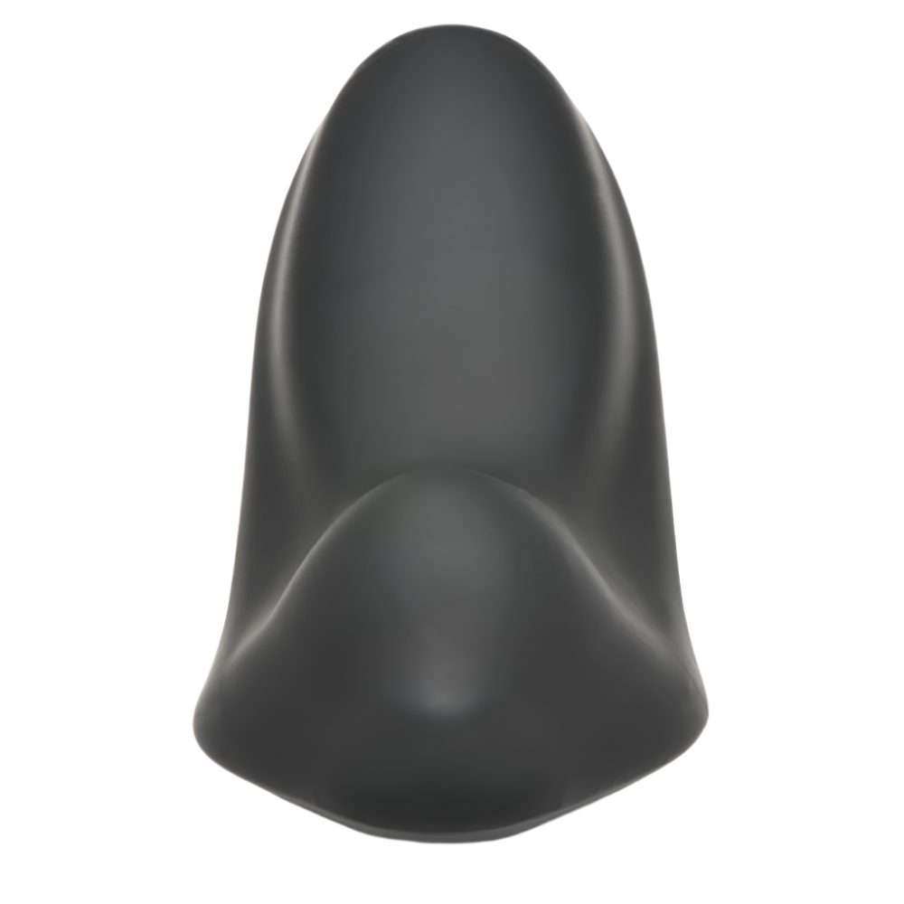 E-stim black panty vibrator, ergonomic design, side view