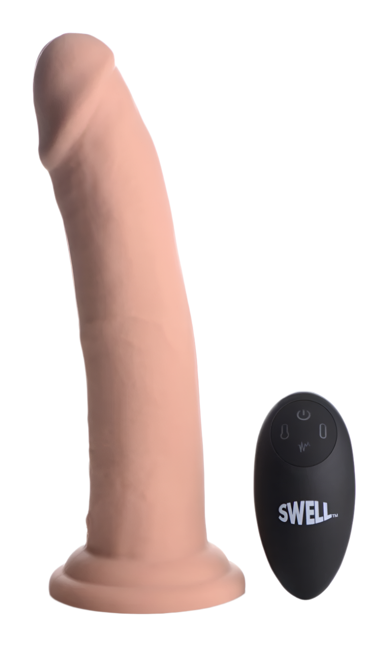 Flesh 8.5 inch silicone dildo, remote control vibrators, side view