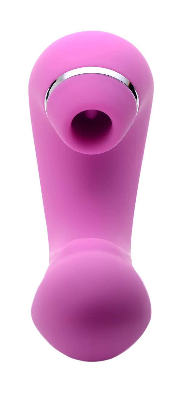 Front view of Pink G-Spot Vibrator with suction action displayed