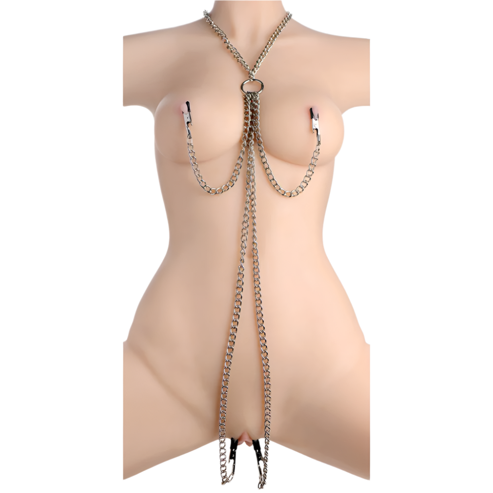 Grey collar and clamp set, versatile nipple toys, side view