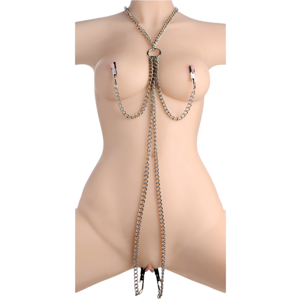 Grey collar and clamp set, versatile nipple toys, side view