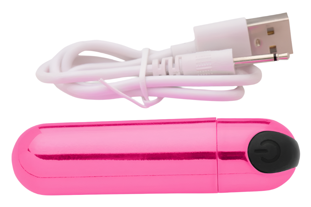 Metallic pink Bullet Vibrator showcasing USB Charger