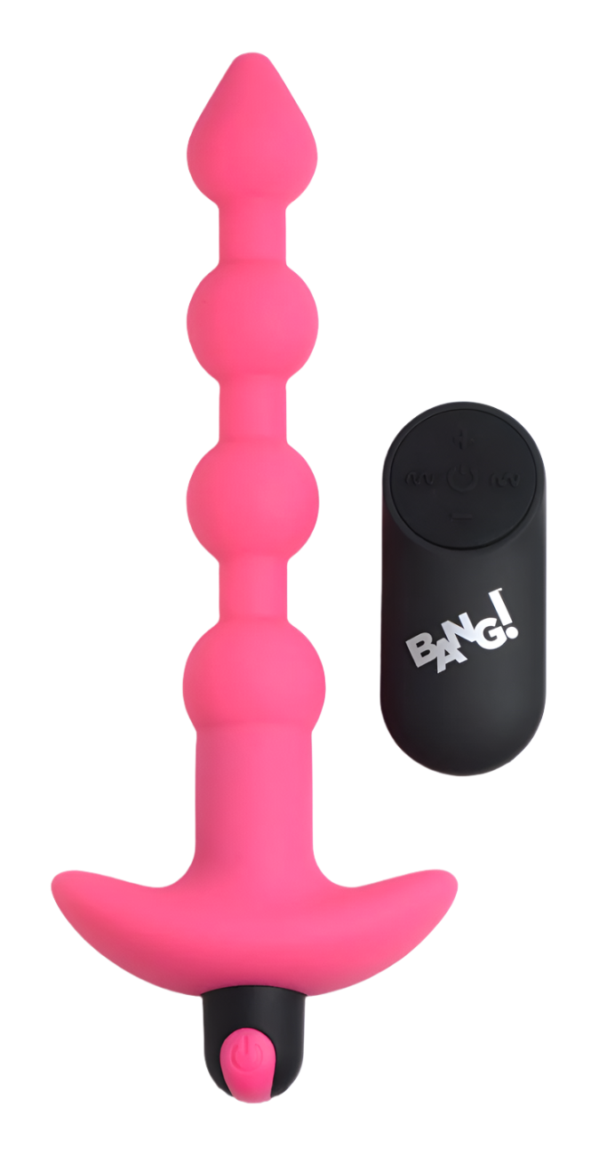 Pink Anal Vibrator with remote control, side view