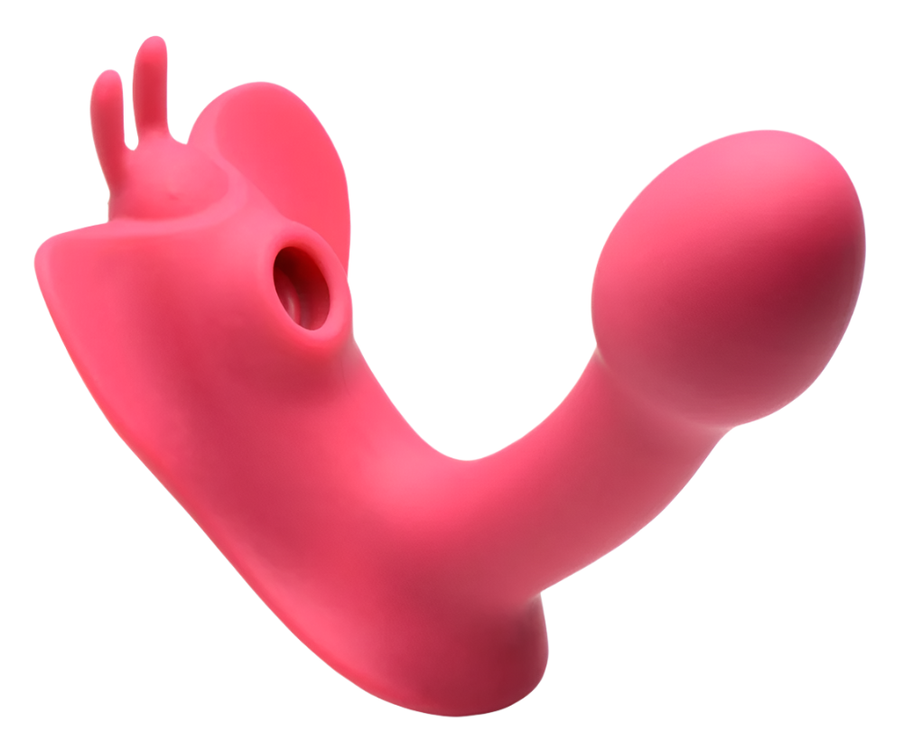 Pink clitoral suction vibrators showing suction and vibration features