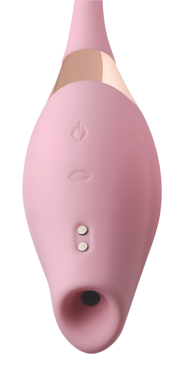 Front angle of pink clitoral suction vibrators highlighting details