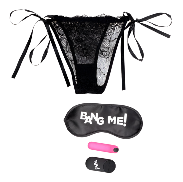 Pink panty vibrator with remote, bullet kit, angled side view