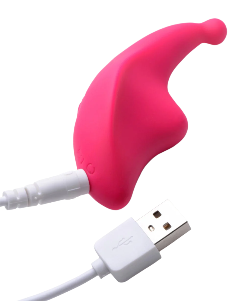 Pink remote-controlled panty vibrator, ergonomic design close-up USB Charger