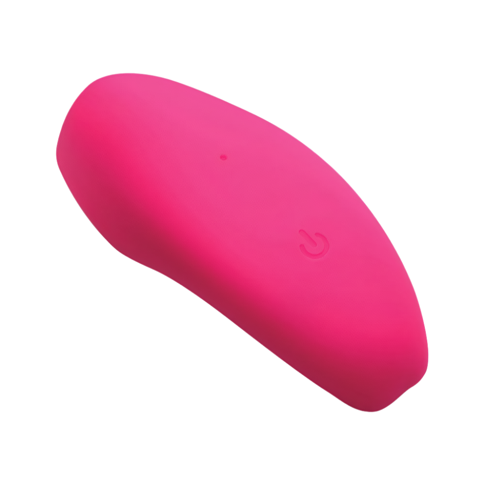 Pink panty vibrator with remote control angled side view