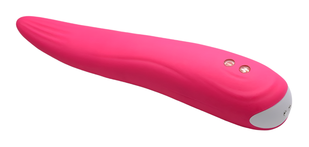 Pink tongue vibrator with vibrating and licking feature side view