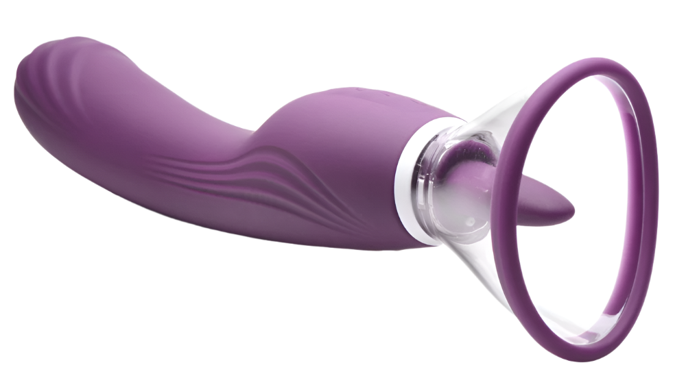 Purple tongue vibrator with 8-speed licking feature side view