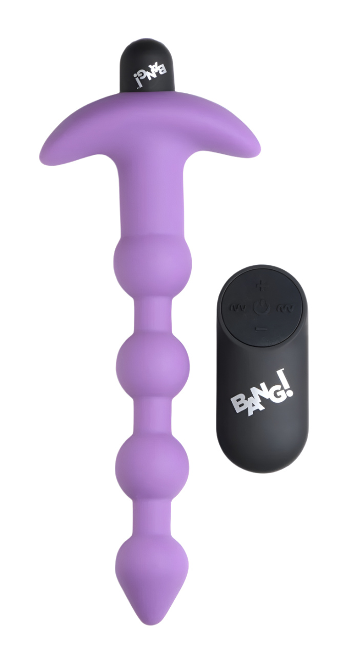 Purple Anal Vibrator with remote control, angled close-up