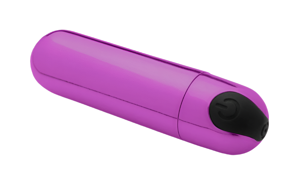 Angled view of a sleek purple bullet vibrator for pleasure