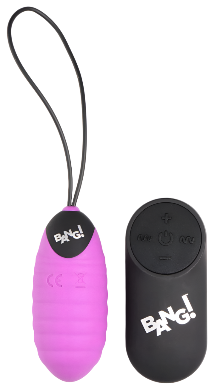 Purple ribbed egg vibrators, 28 speed remote control, side view