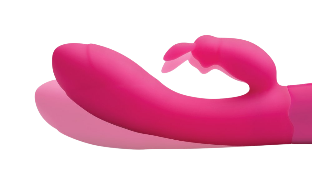 Rebel silicone Rabbit vibrator with vibrating top section in action.