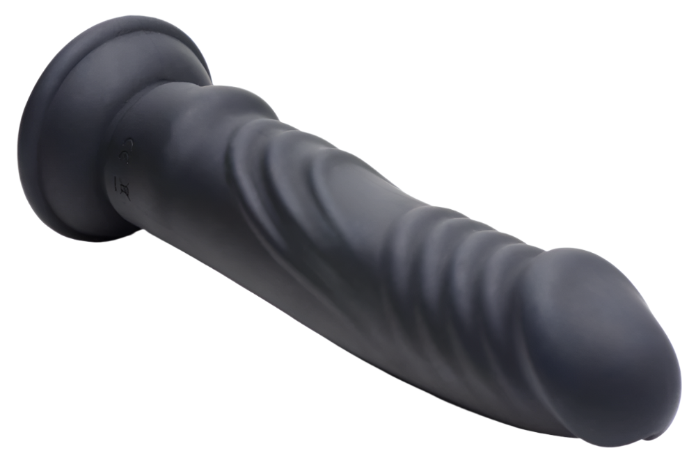 Rechargeable black Realistic Vibrators, remote control, top view