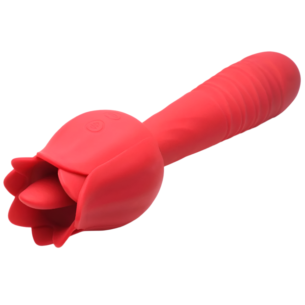 Red Rose Vibrator with licking tongue side angle