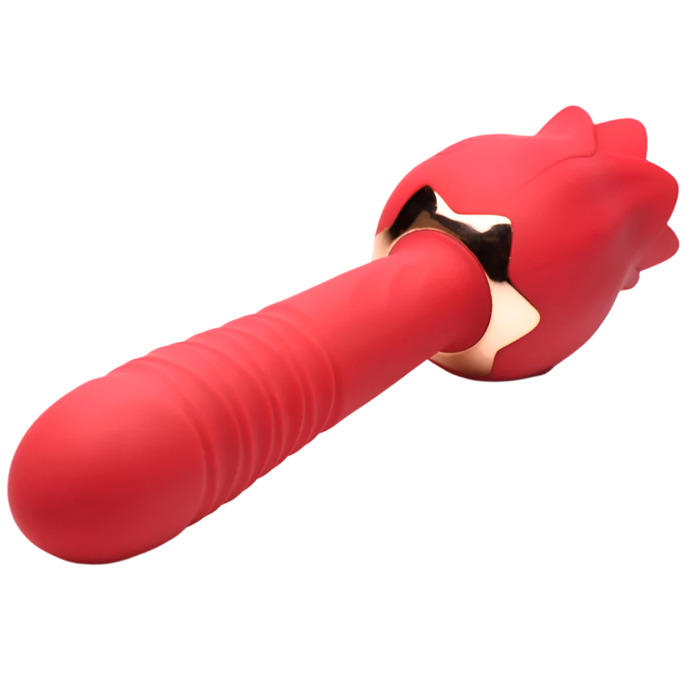 Textured Red Rose Vibrator back view