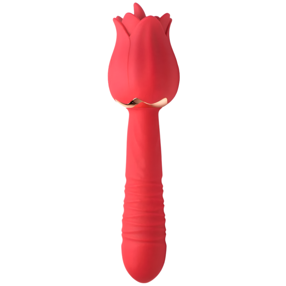 Red Rose Vibrator with thrusting shaft front view