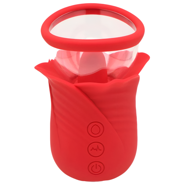 Red clitoral tongue vibrator, stimulating and licking feature side view