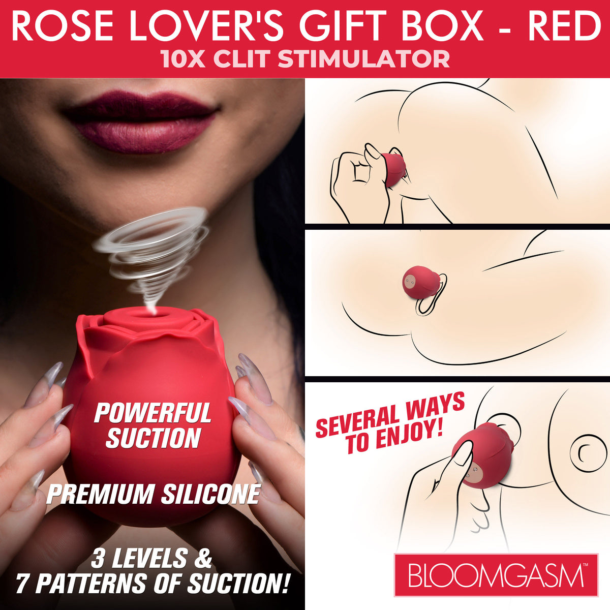 The Rose Lover's Gift Box 10X Clit Suction Rose - Red – clitoral suction toy (view 4)