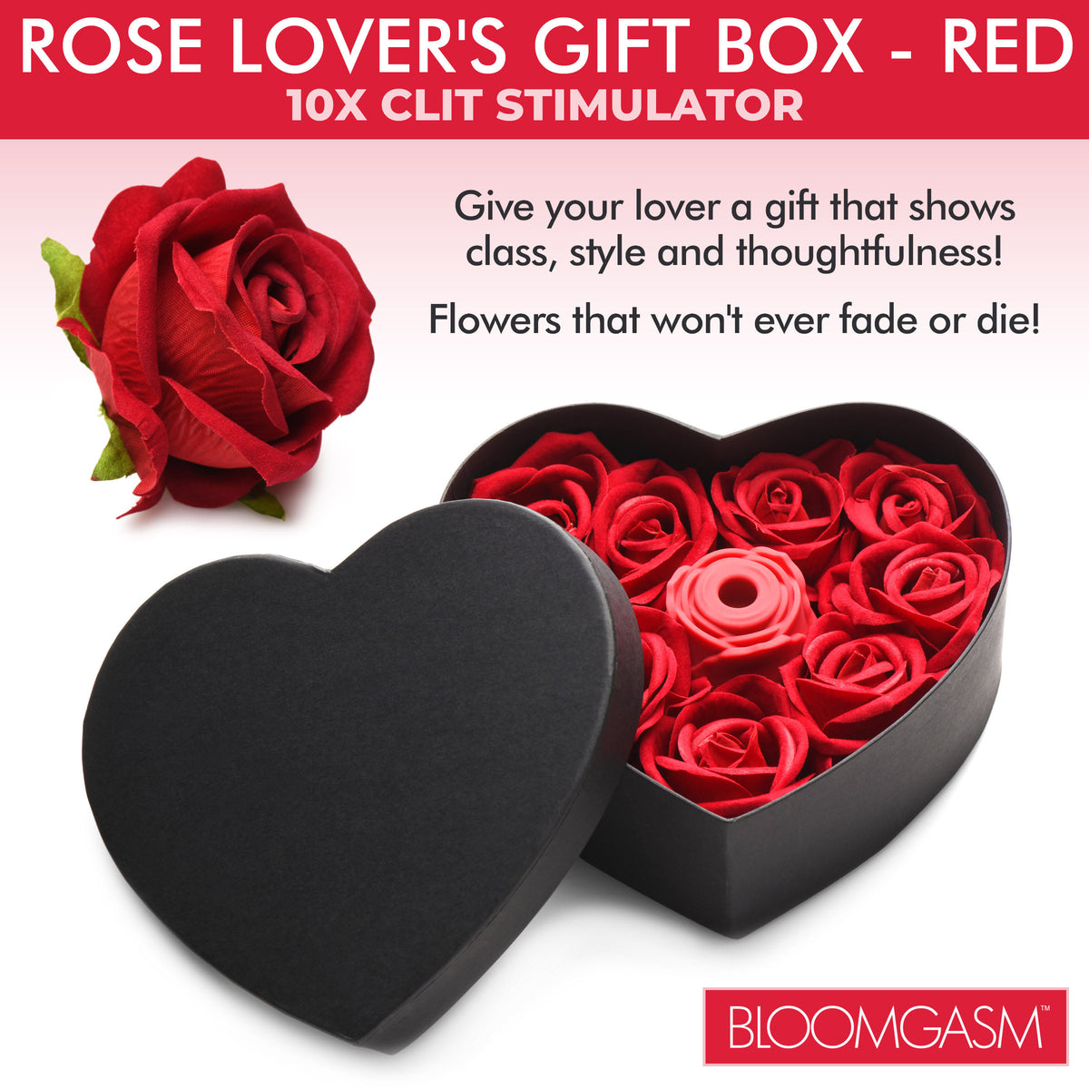 The Rose Lover's Gift Box 10X Clit Suction Rose - Red – clitoral suction toy (view 2)