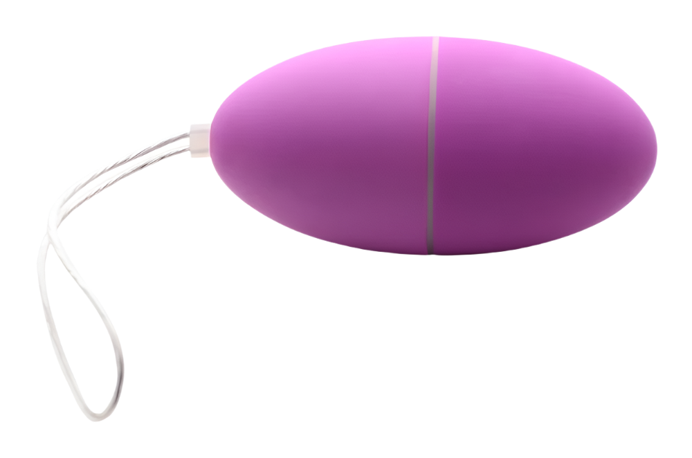 Side view of purple panty vibrator, 28-speed scrambler function