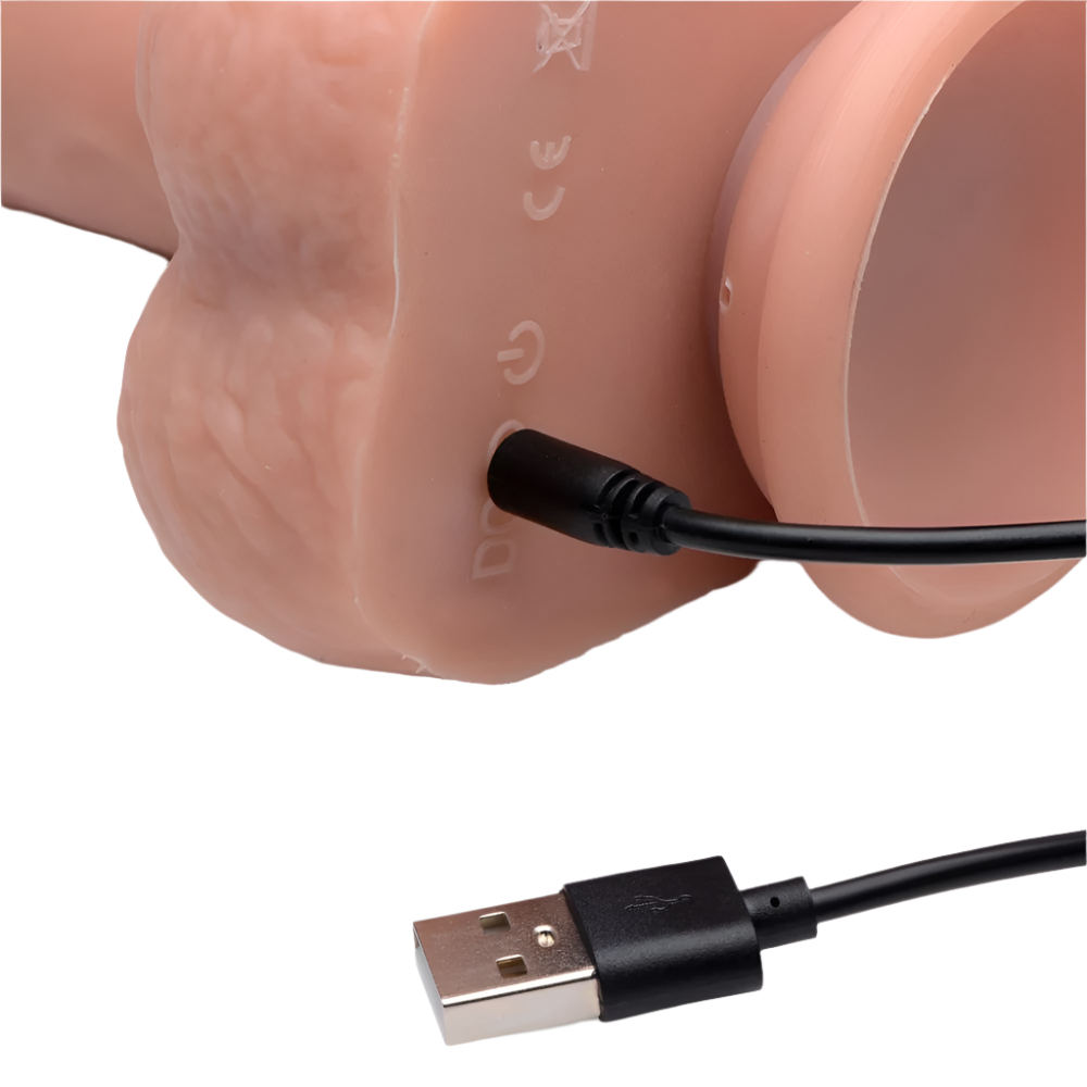 Silicone Realistic Vibrators, flesh, side view with remote control with USB Charger