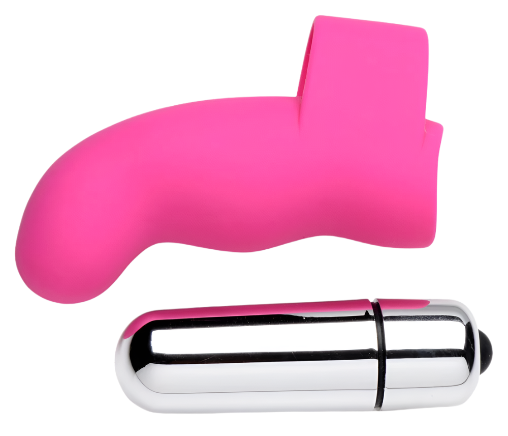 Silicone Finger Vibrator - Angled view of magenta G-Thrill design