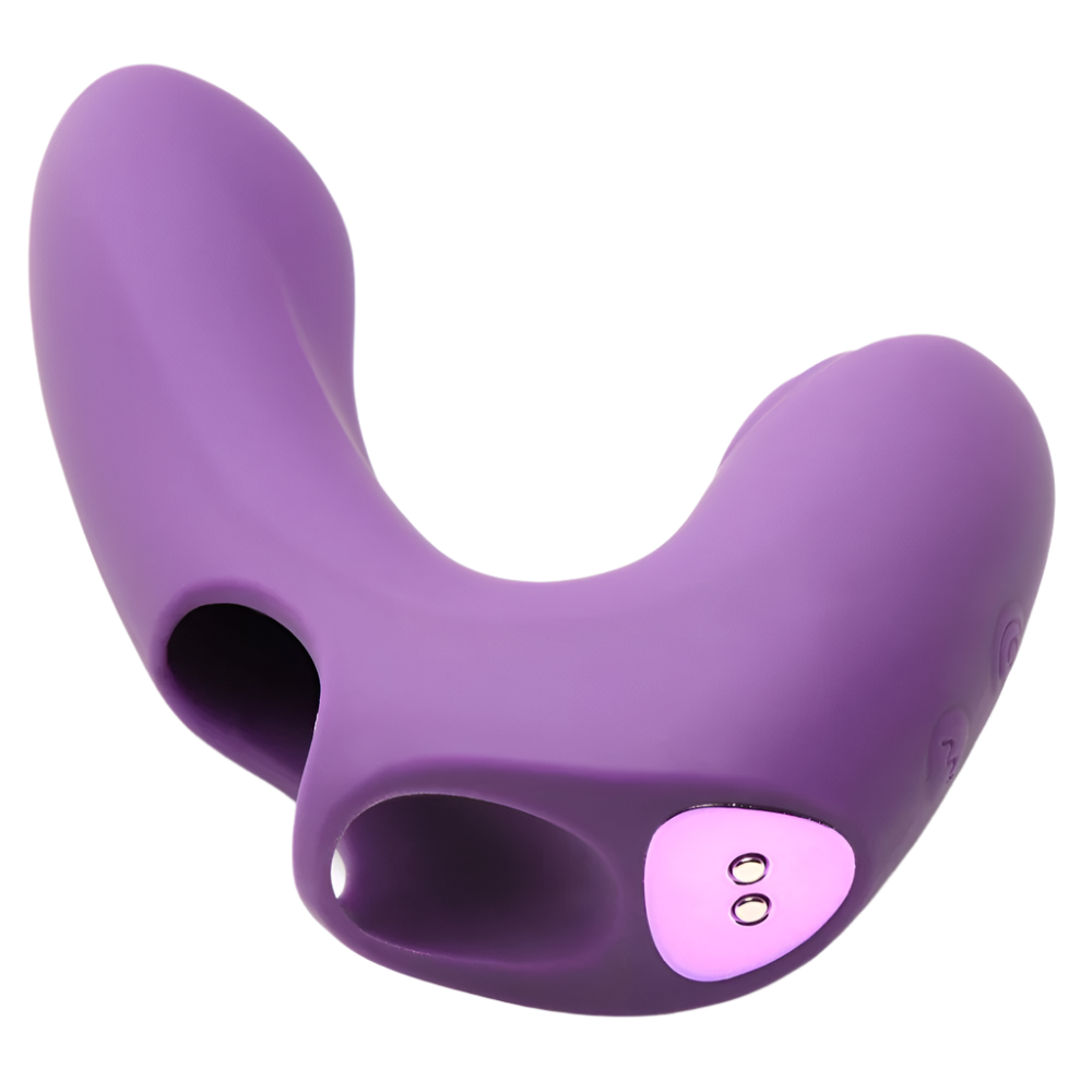 Silicone Finger Vibrator - Top view of purple pulsing vibrator