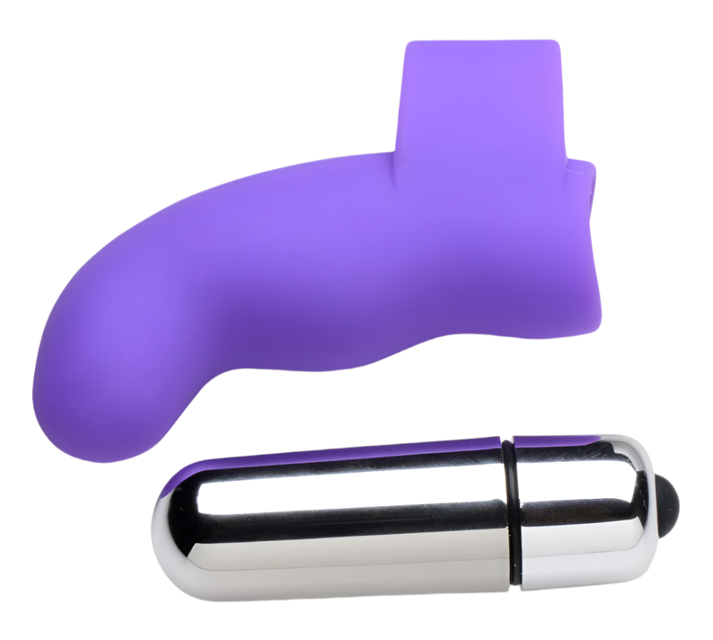 Silicone Finger Vibrator - Angled view of purple G-Thrill design