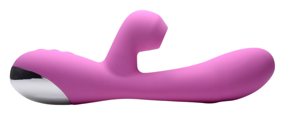 Suction Come-Hither Silicone Rabbit Vibrator shown from a side angle