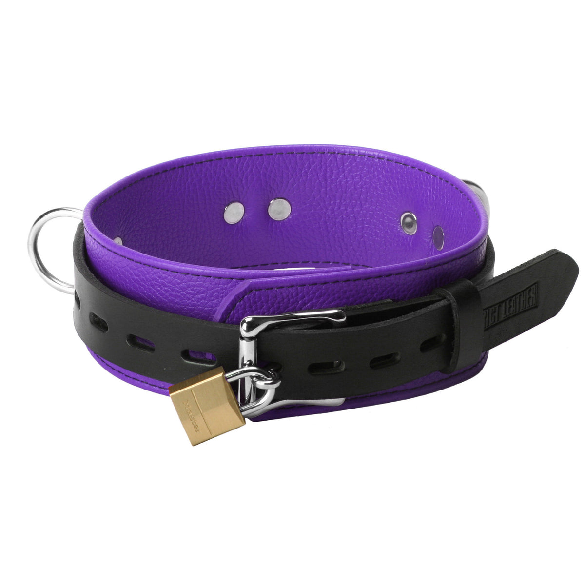 Strict Leather Deluxe Locking Collar - Purple and Black – collar and leash, Leather (view 2)