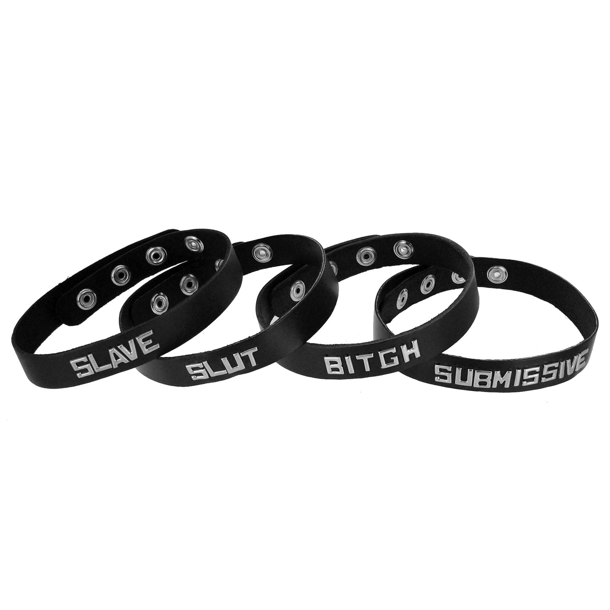 Leather ID Collars- Slut – collar and leash, Metal