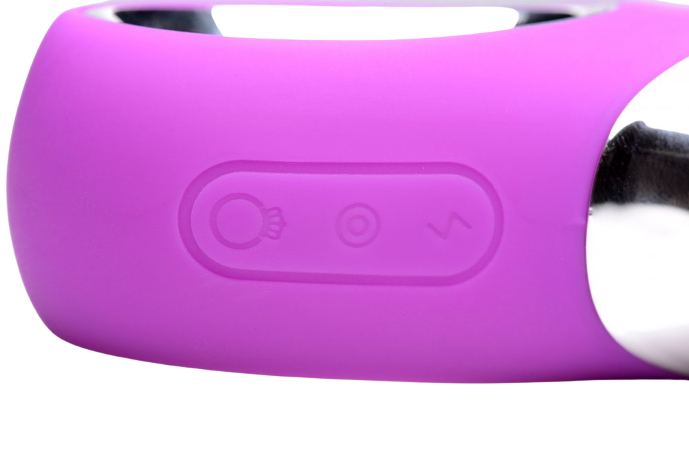 Close-up of the control panel with buttons on the Spinning Silicone Rabbit Vibrator.