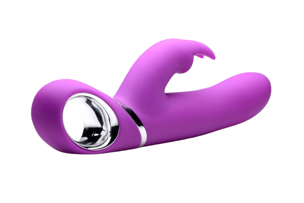 Side view close-up of the base section of the Spinning Silicone Rabbit Vibrator.