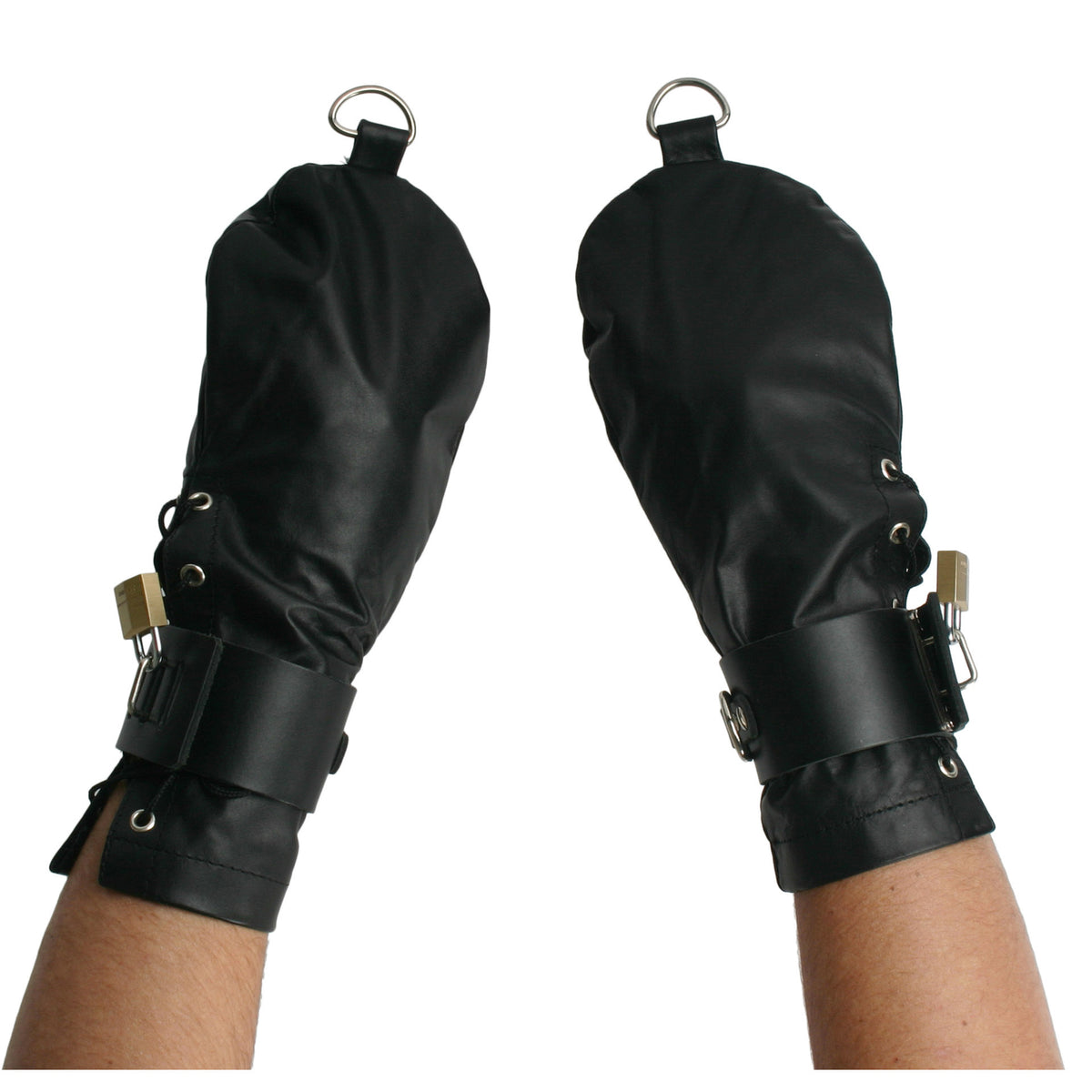 Strict Leather Bondage Mittens – restraints and cuffs, Metal (view 4)