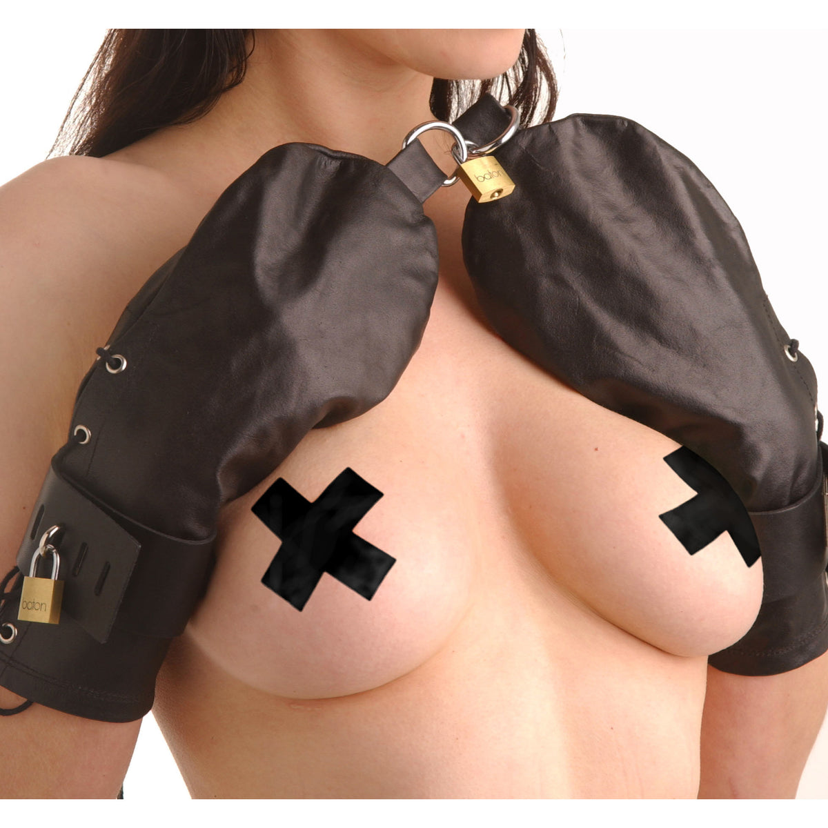 Strict Leather Bondage Mittens – restraints and cuffs, Metal (view 2)