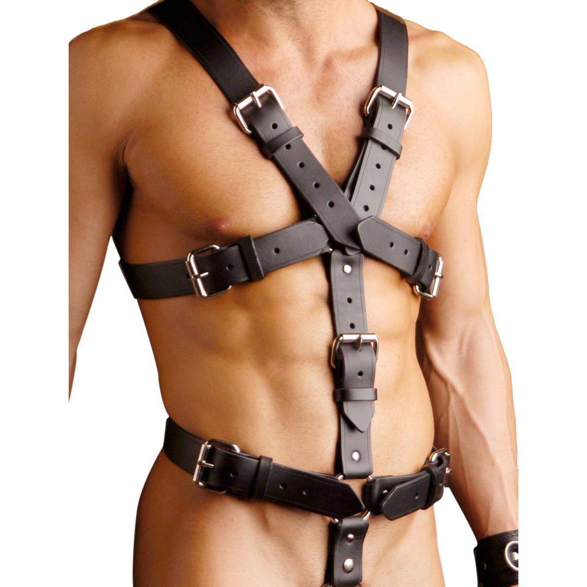 Strict Leather Body Harness- LXL – restraints and cuffs, Metal (view 2)