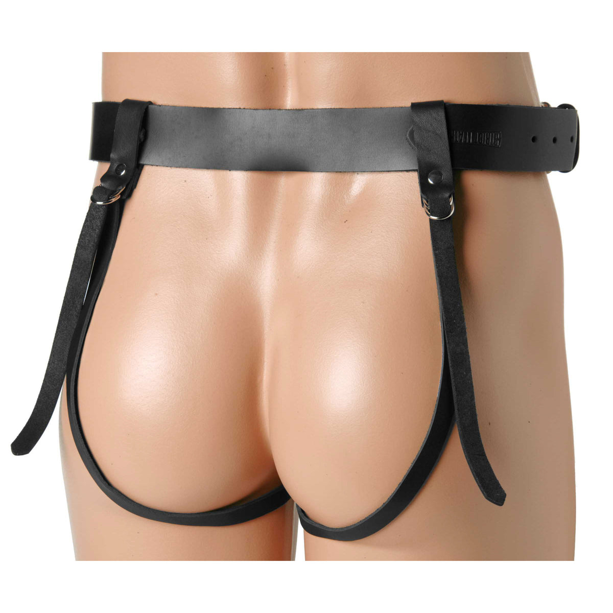 Double Penetration Premium Leather Dildo Harness for Men – strap-on and harness, Metal (view 2)