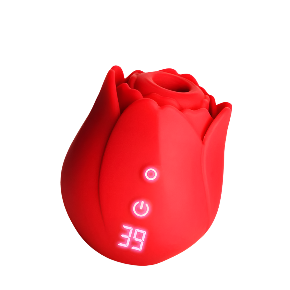 Red Rose Vibrator with digital clitoral stimulator suction view