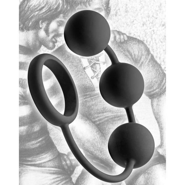 Tom of Finland Silicone Cock Ring with 3 Weighted Balls, Silicone