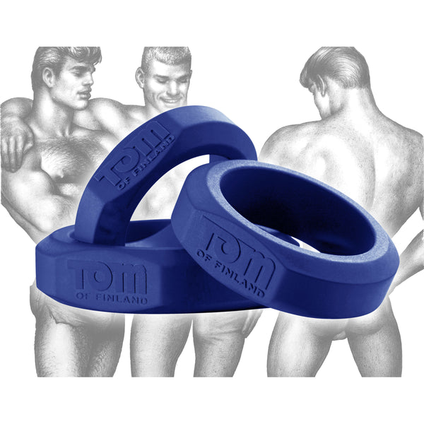 Tom of Finland 3 Piece Silicone Cock Ring Set - Blue, Silicone