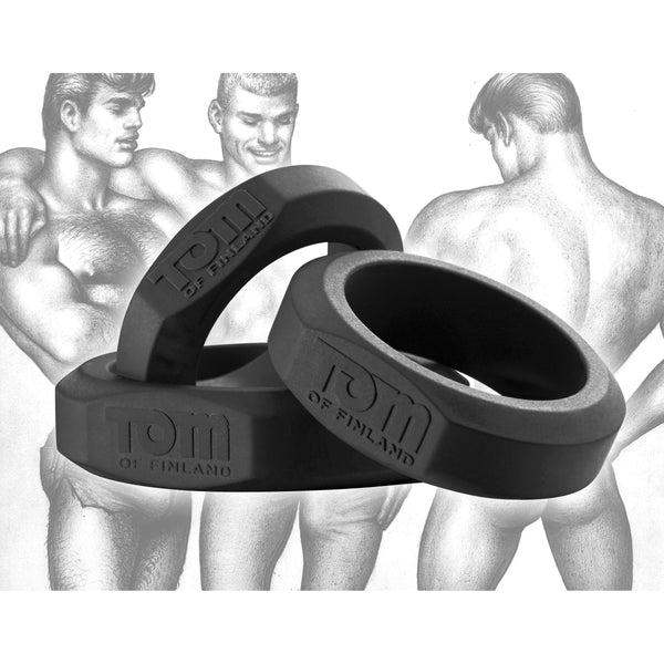 Tom of Finland 3 Piece Silicone Cock Ring Set - Black, Silicone