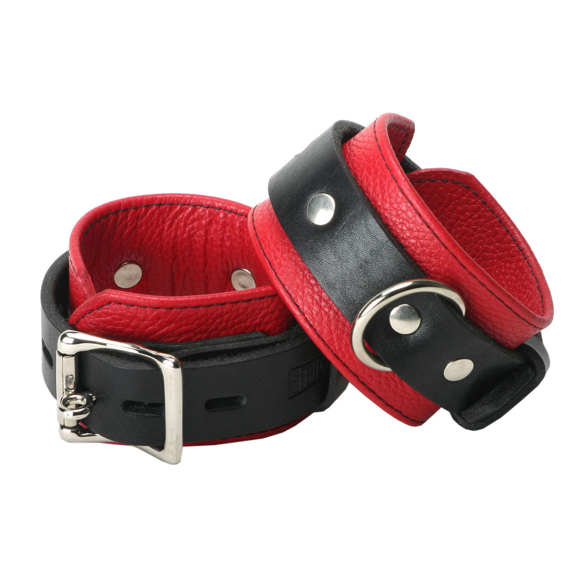 Strict Leather Deluxe Black and Red Locking Wrist Cuffs – restraints and cuffs, Metal